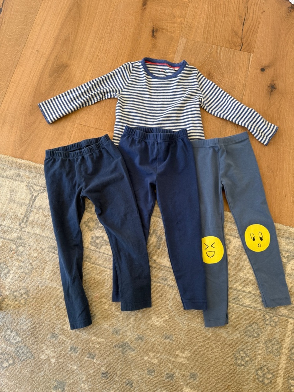 Hanna Andersson Navy & Gray Emoji Leggings + Striped Top Set